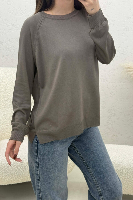 ONE COLOR SIMPLE ROUND NECK WOMEN SWEATER GREY ASH/GRI HIRI - 2