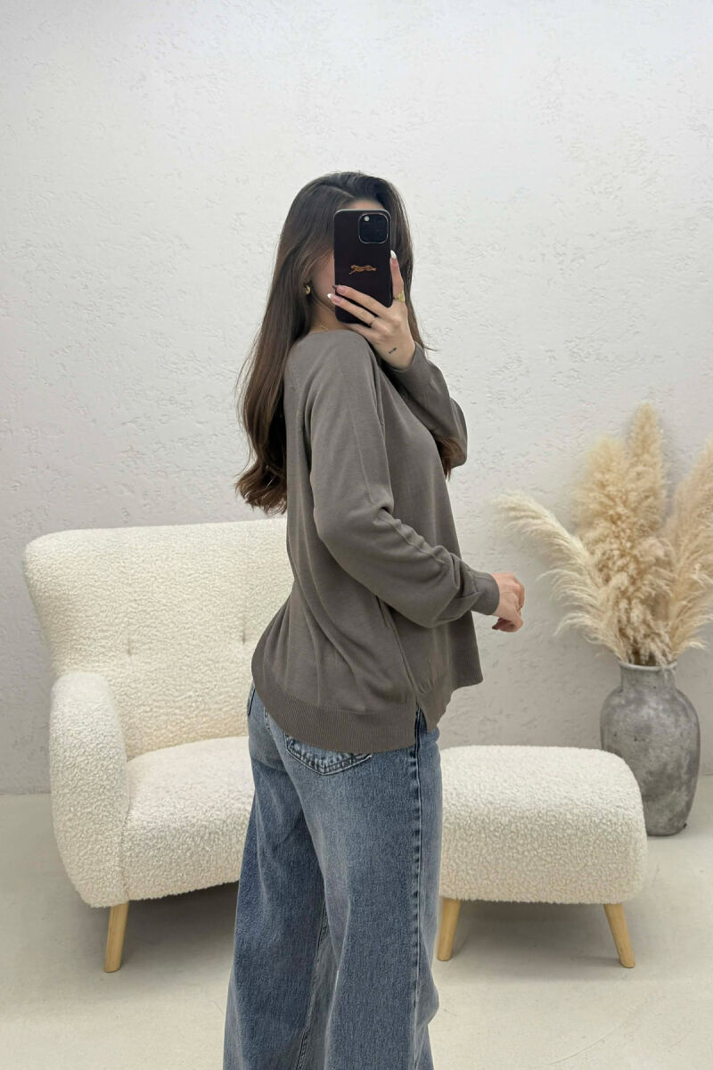 ONE COLOR SIMPLE ROUND NECK WOMEN SWEATER GREY ASH/GRI HIRI - 3