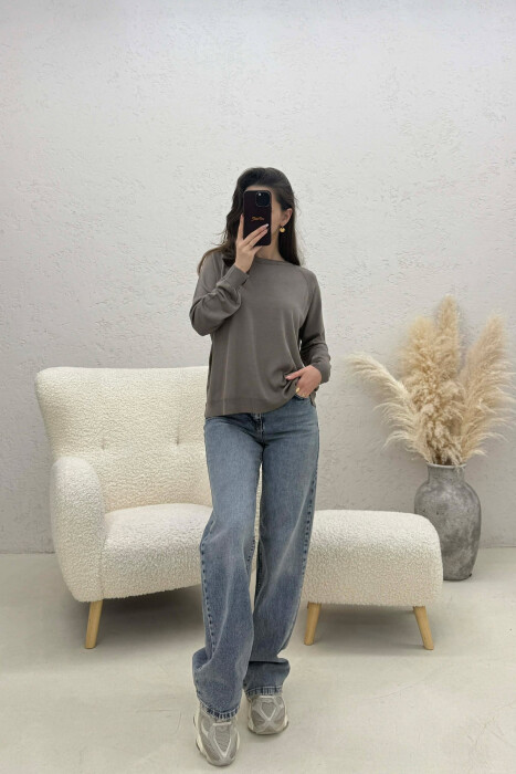 ONE COLOR SIMPLE ROUND NECK WOMEN SWEATER GREY ASH/GRI HIRI - 4