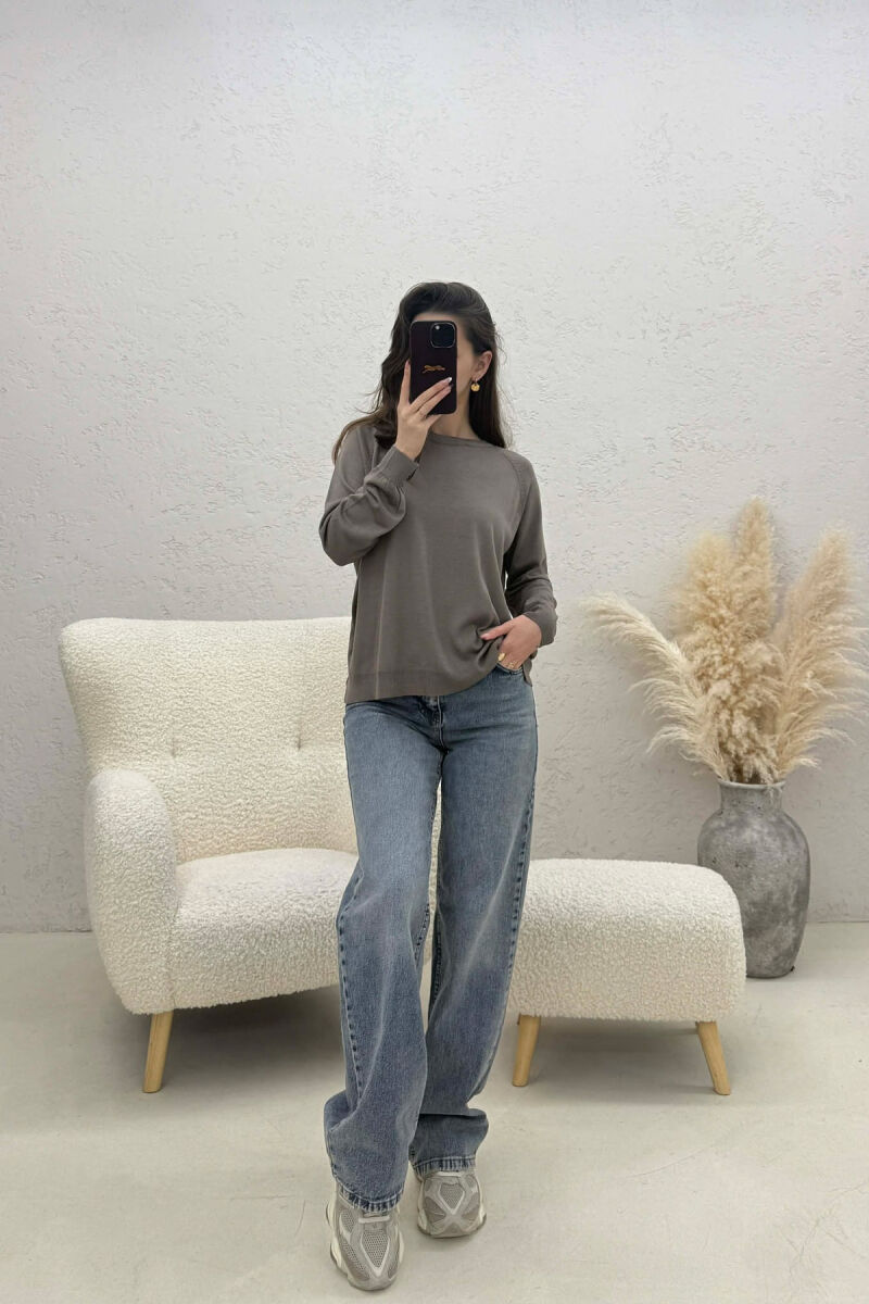 ONE COLOR SIMPLE ROUND NECK WOMEN SWEATER GREY ASH/GRI HIRI - 4