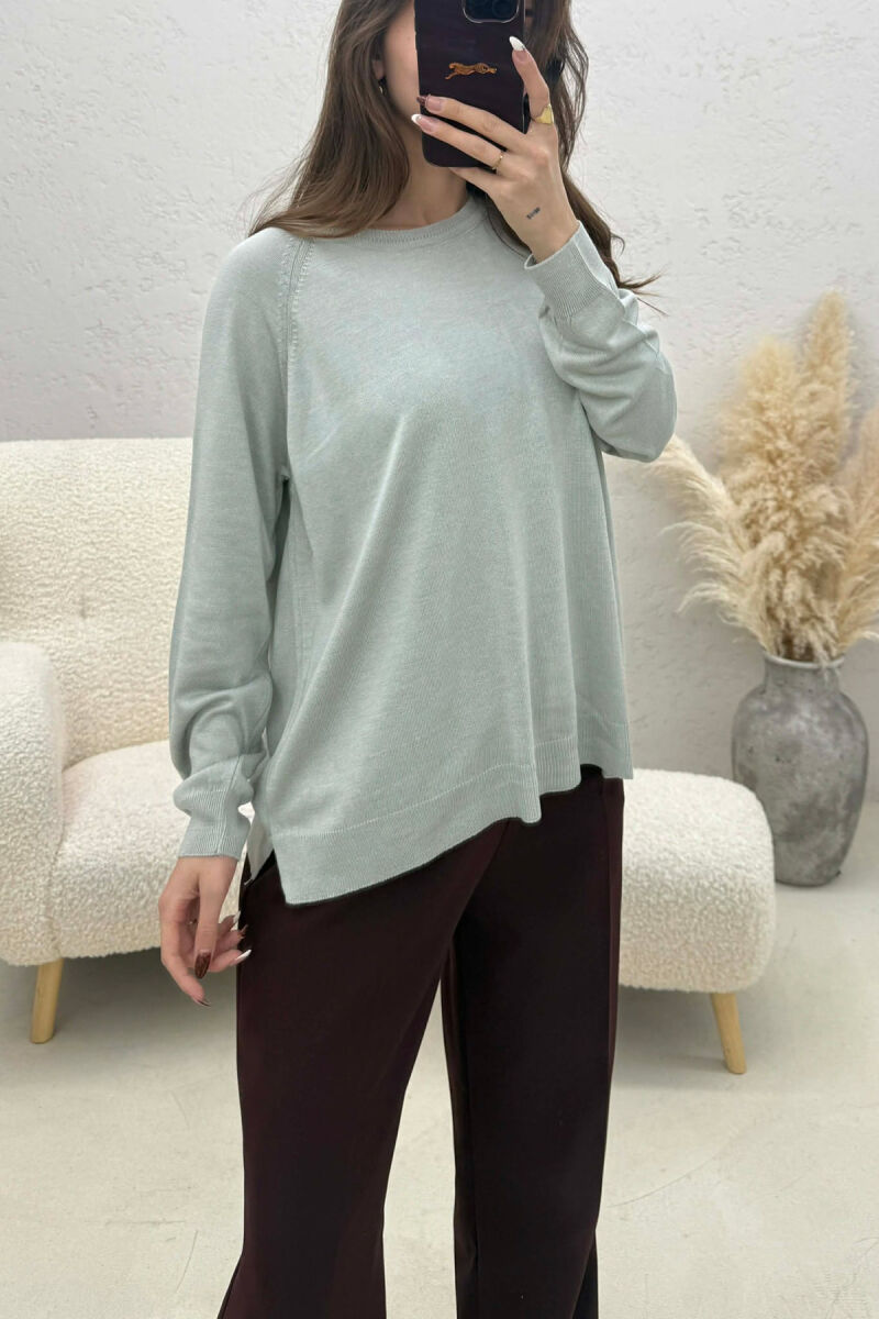 ONE COLOR SIMPLE ROUND NECK WOMEN SWEATER LIGHT GREY/GZ - 1