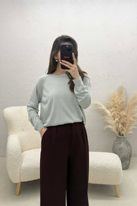 ONE COLOR SIMPLE ROUND NECK WOMEN SWEATER LIGHT GREY/GZ - 3