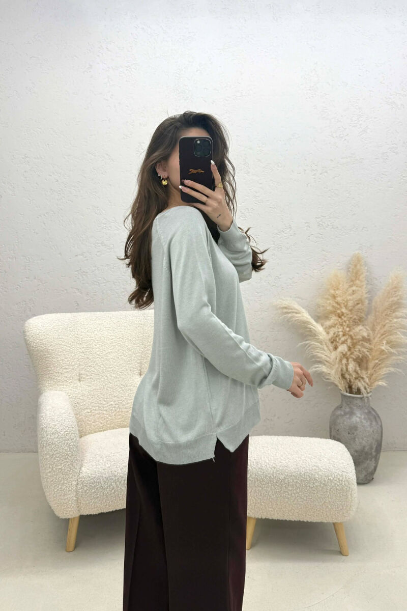 ONE COLOR SIMPLE ROUND NECK WOMEN SWEATER LIGHT GREY/GZ - 4