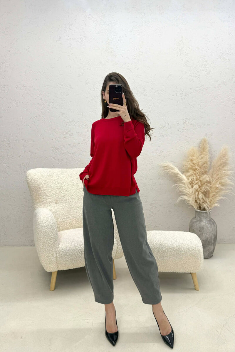 ONE COLOR SIMPLE ROUND NECK WOMEN SWEATER RED/E KUQE - 4