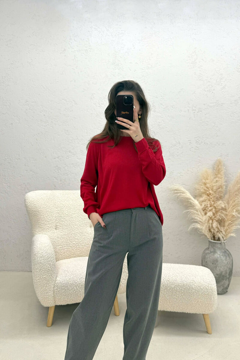 ONE COLOR SIMPLE ROUND NECK WOMEN SWEATER RED/E KUQE - 5