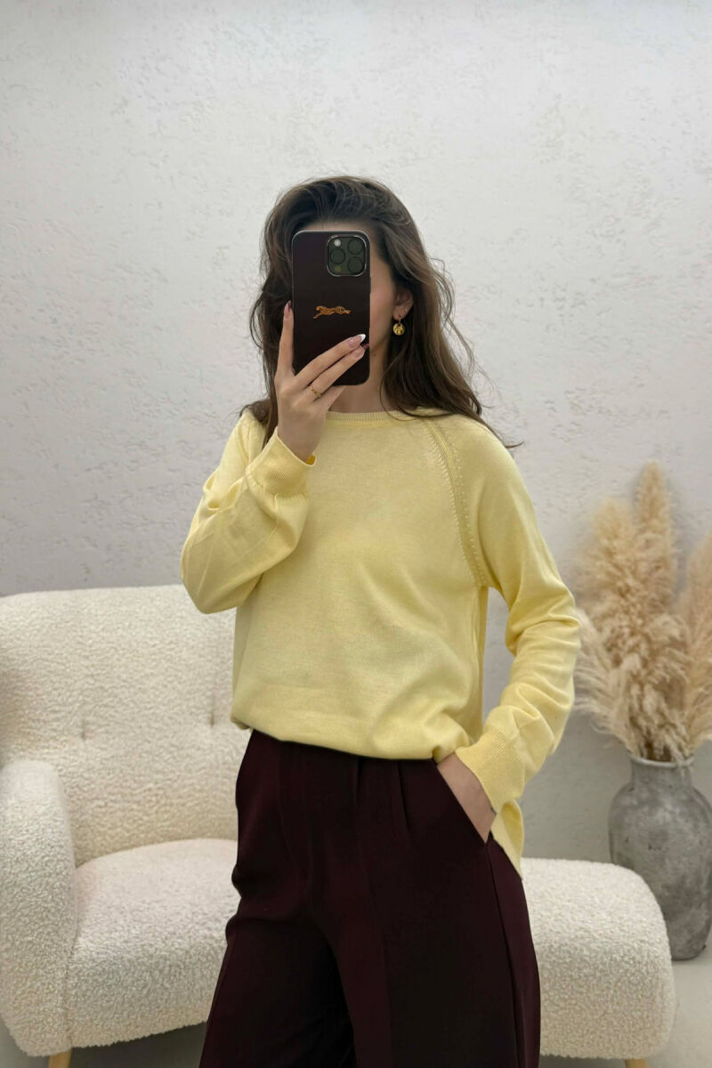ONE COLOR SIMPLE ROUND NECK WOMEN SWEATER YELLOW/E VERDHE - 1