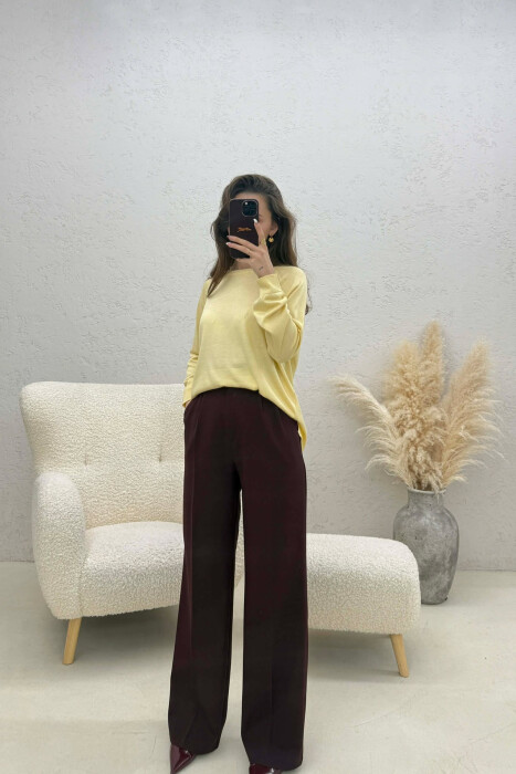ONE COLOR SIMPLE ROUND NECK WOMEN SWEATER YELLOW/E VERDHE - 2