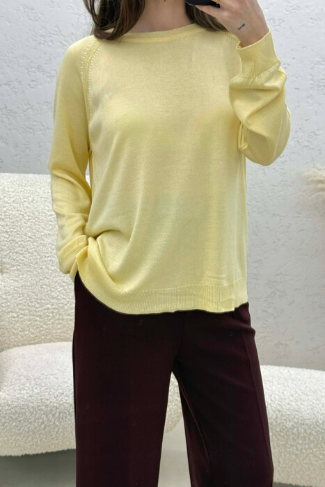 ONE COLOR SIMPLE ROUND NECK WOMEN SWEATER YELLOW/E VERDHE - 3