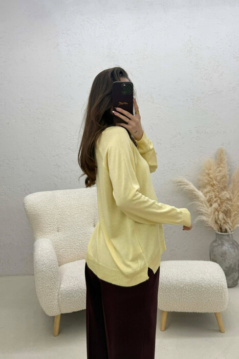 ONE COLOR SIMPLE ROUND NECK WOMEN SWEATER YELLOW/E VERDHE - 4