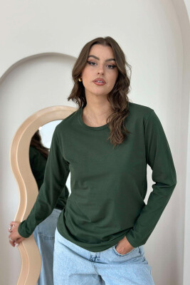 ONE COLOR SIMPLE ROUND NECK WOMEN SWEATSHIRT GREEN/JESHILE 