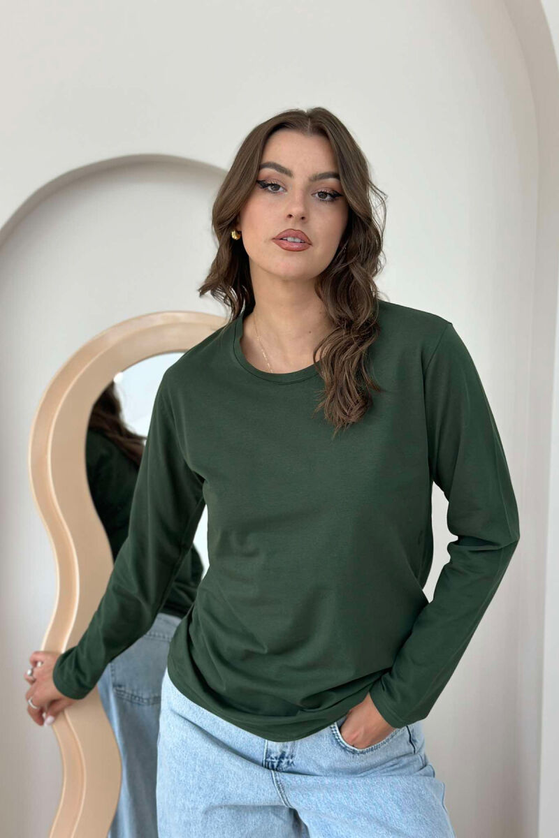 ONE COLOR SIMPLE ROUND NECK WOMEN SWEATSHIRT GREEN/JESHILE - 1