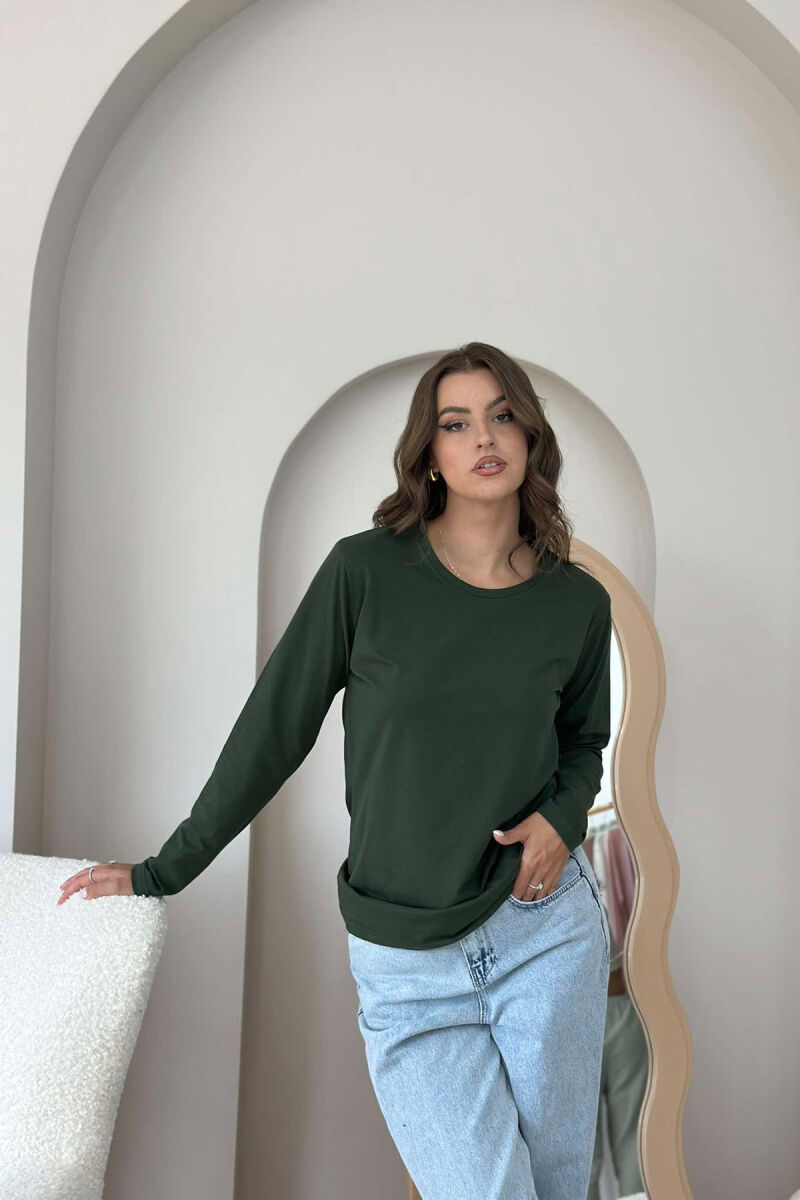 ONE COLOR SIMPLE ROUND NECK WOMEN SWEATSHIRT GREEN/JESHILE - 3