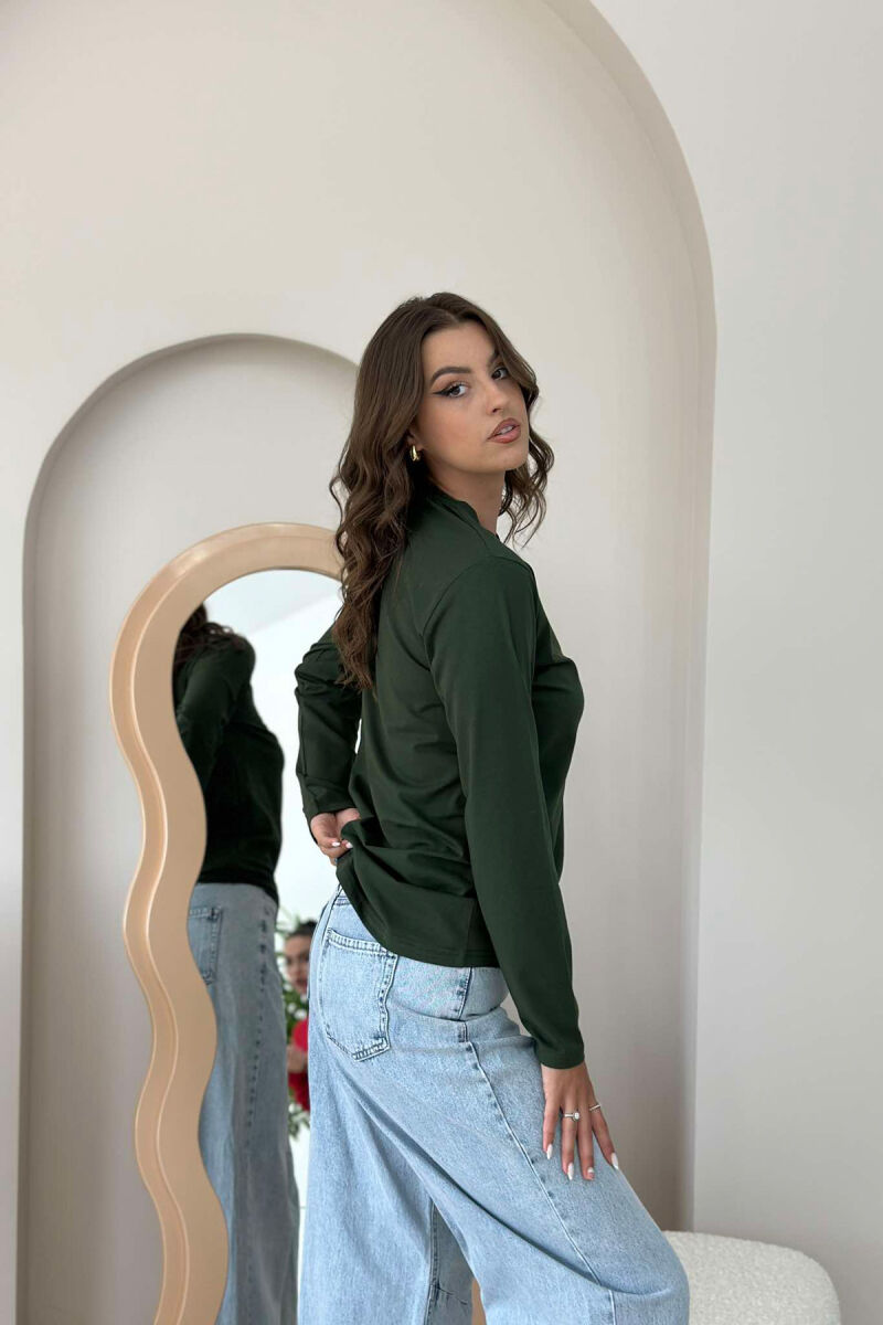 ONE COLOR SIMPLE ROUND NECK WOMEN SWEATSHIRT GREEN/JESHILE - 4