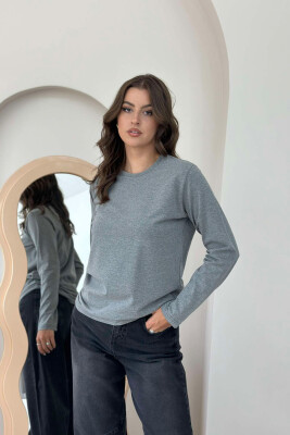 ONE COLOR SIMPLE ROUND NECK WOMEN SWEATSHIRT GREY/GRI 