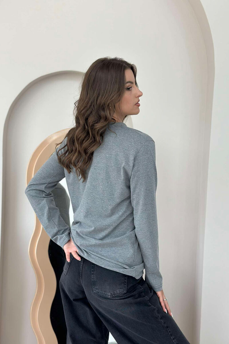 ONE COLOR SIMPLE ROUND NECK WOMEN SWEATSHIRT GREY/GRI - 4