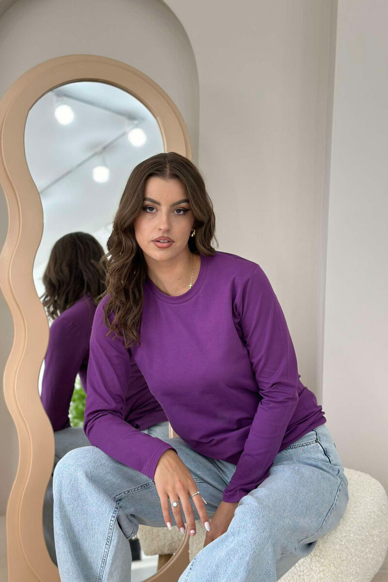 ONE COLOR SIMPLE ROUND NECK WOMEN SWEATSHIRT PURPLE/LEJLA - 2