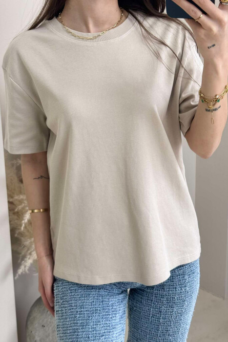 SIMPLE ROUND NECK WOMEN T-SHIRT IN BEIGE COLOR 