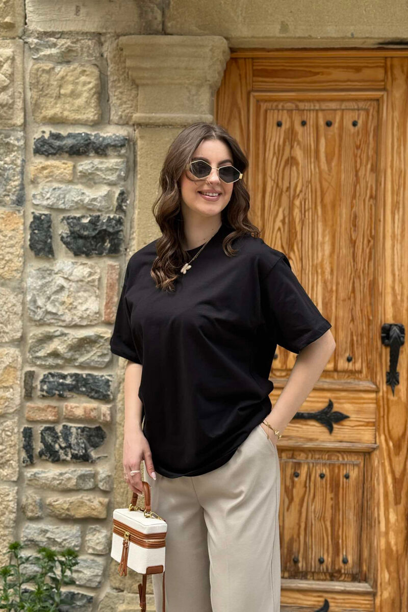 ONE COLOR SIMPLE ROUND NECK WOMEN T-SHIRT BLACK/ E ZEZE - 4
