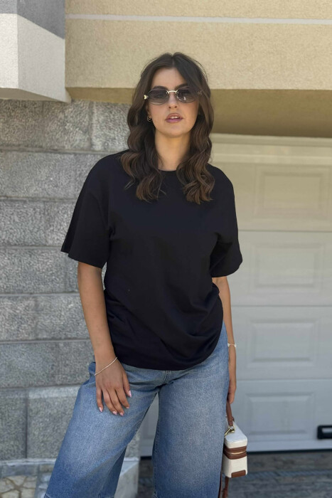 ONE COLOR SIMPLE ROUND NECK WOMEN T-SHIRT BLACK/ E ZEZE - 1