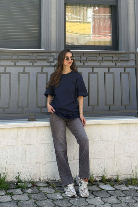 ONE COLOR SIMPLE ROUND NECK WOMEN T-SHIRT BLUE/BLU - 3
