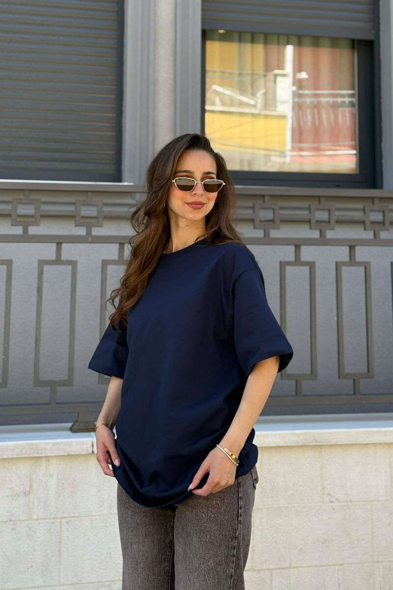 ONE COLOR SIMPLE ROUND NECK WOMEN T-SHIRT BLUE/BLU - 4