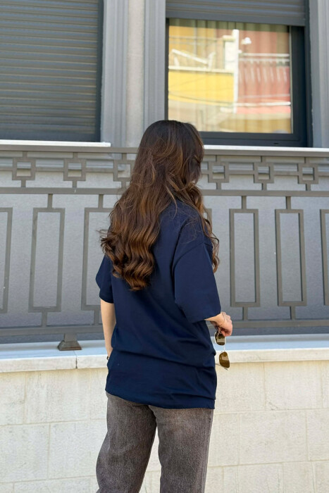 ONE COLOR SIMPLE ROUND NECK WOMEN T-SHIRT BLUE/BLU - 5