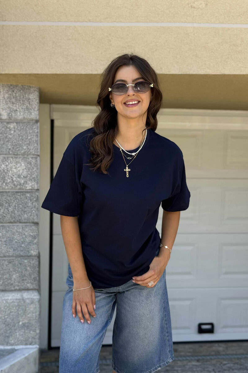 ONE COLOR SIMPLE ROUND NECK WOMEN T-SHIRT BLUE/BLU - 1