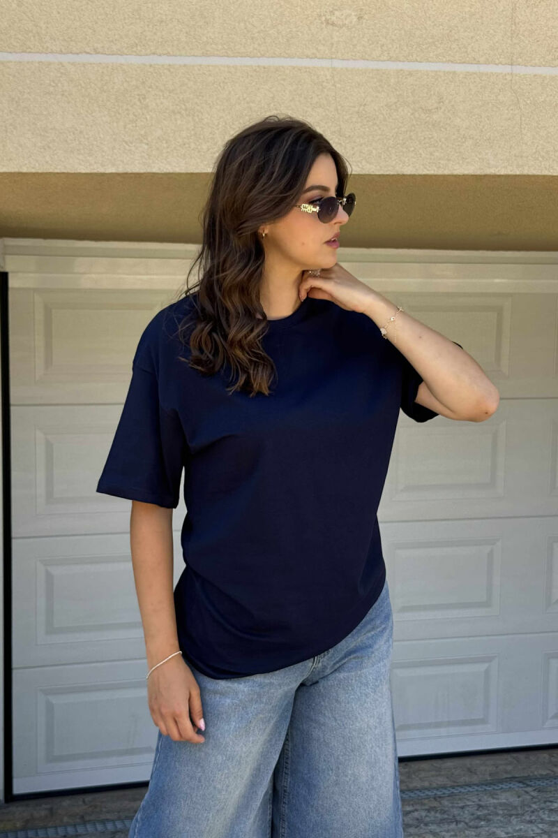 ONE COLOR SIMPLE ROUND NECK WOMEN T-SHIRT BLUE/BLU - 2