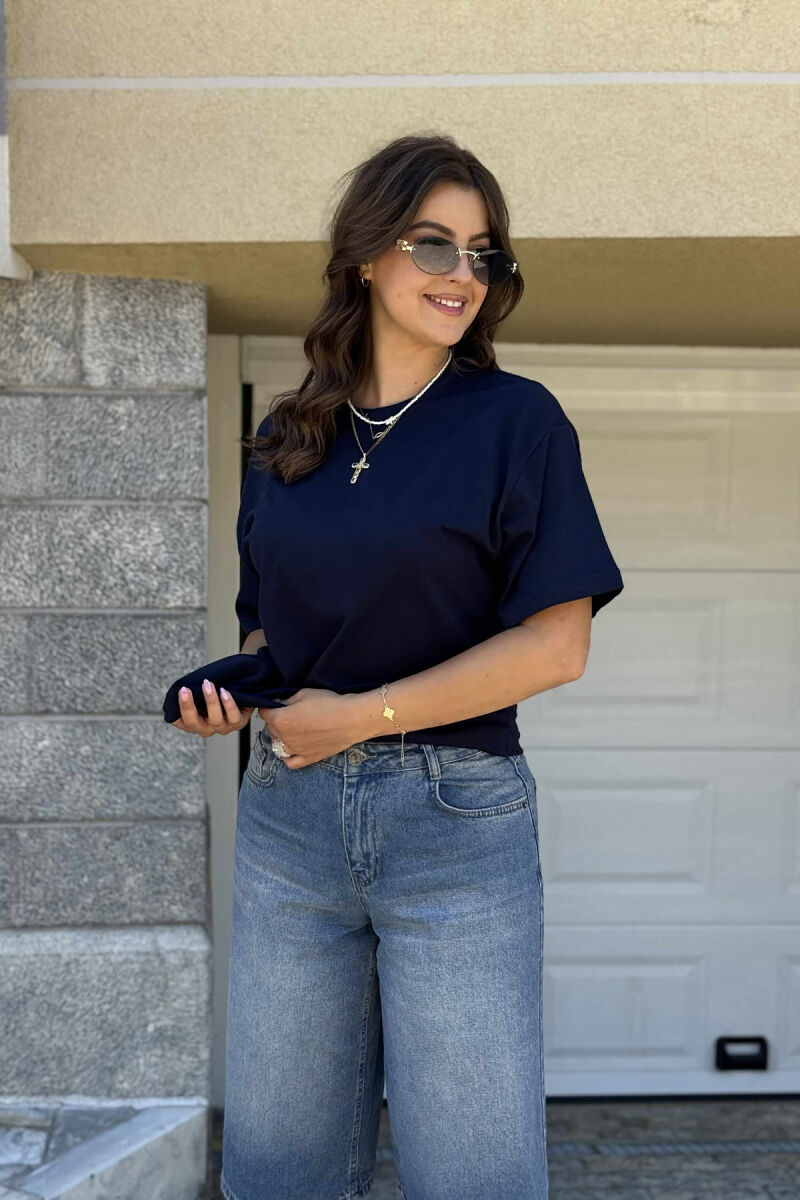 ONE COLOR SIMPLE ROUND NECK WOMEN T-SHIRT BLUE/BLU - 3