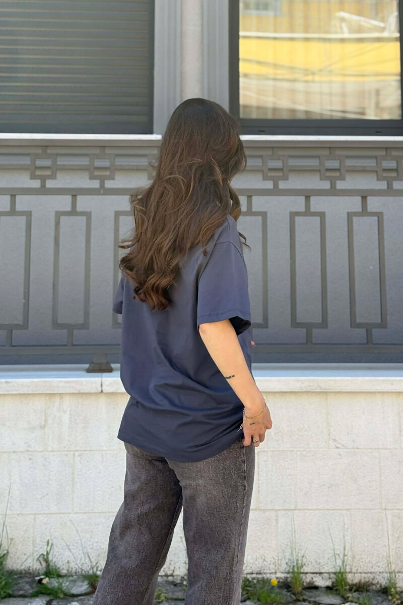 ONE COLOR SIMPLE ROUND NECK WOMEN T-SHIRT DARK GREY/GEE - 4