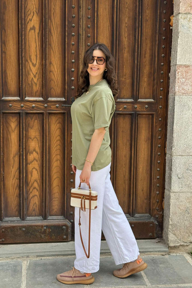 ONE COLOR SIMPLE ROUND NECK WOMEN T-SHIRT GREEN/JESHILE - 3