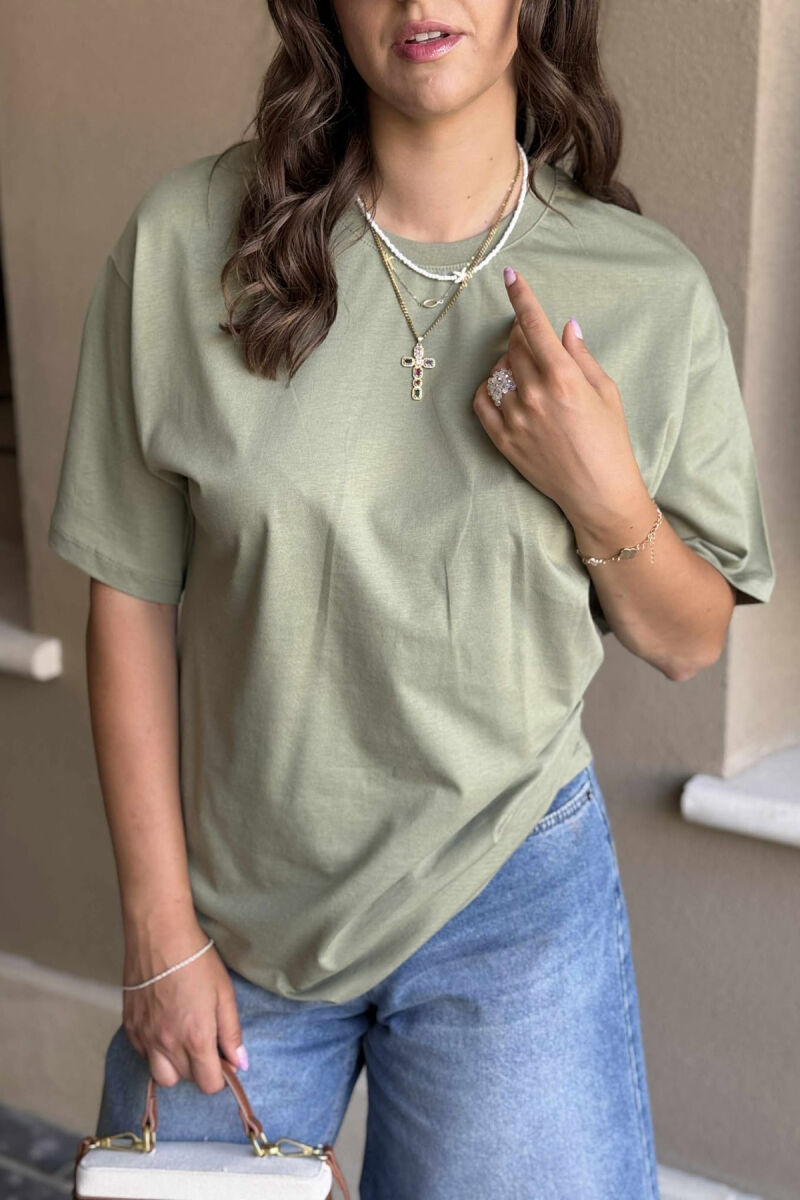 ONE COLOR SIMPLE ROUND NECK WOMEN T-SHIRT GREEN/JESHILE - 3
