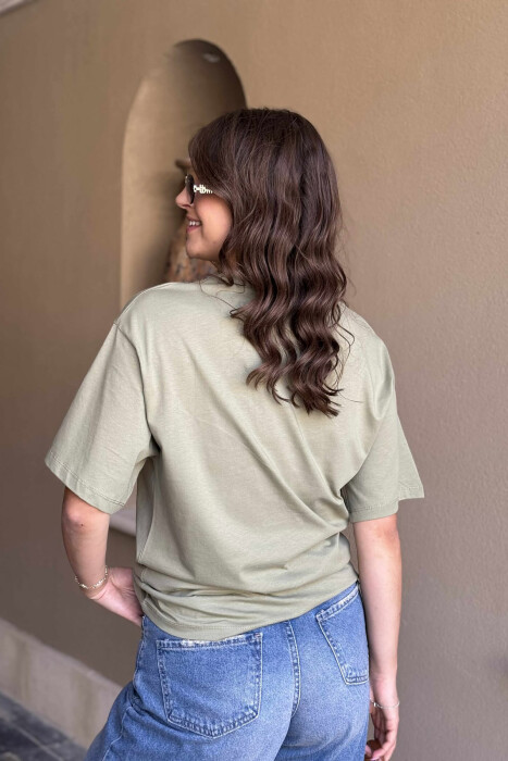 ONE COLOR SIMPLE ROUND NECK WOMEN T-SHIRT GREEN/JESHILE - 4