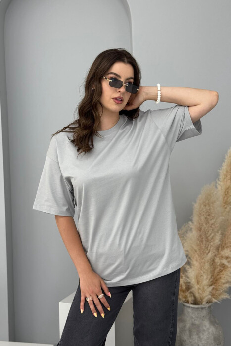 ONE COLOR SIMPLE ROUND NECK WOMEN T-SHIRT GREY/GRI 