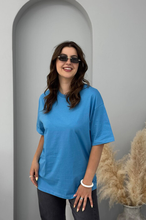 ONE COLOR SIMPLE ROUND NECK WOMEN T-SHIRT LIGHTBLUE/BZ 