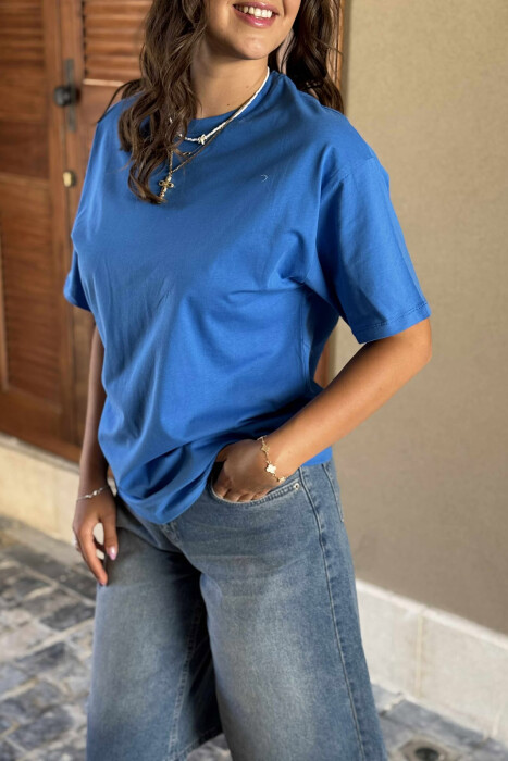 ONE COLOR SIMPLE ROUND NECK WOMEN T-SHIRT LIGHTBLUE/BZ - 3