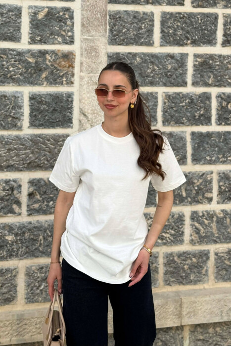 ONE COLOR SIMPLE ROUND NECK WOMEN T-SHIRT + 6 PAIR SOCKS ANTIQUEWHITE/ANTIKE 