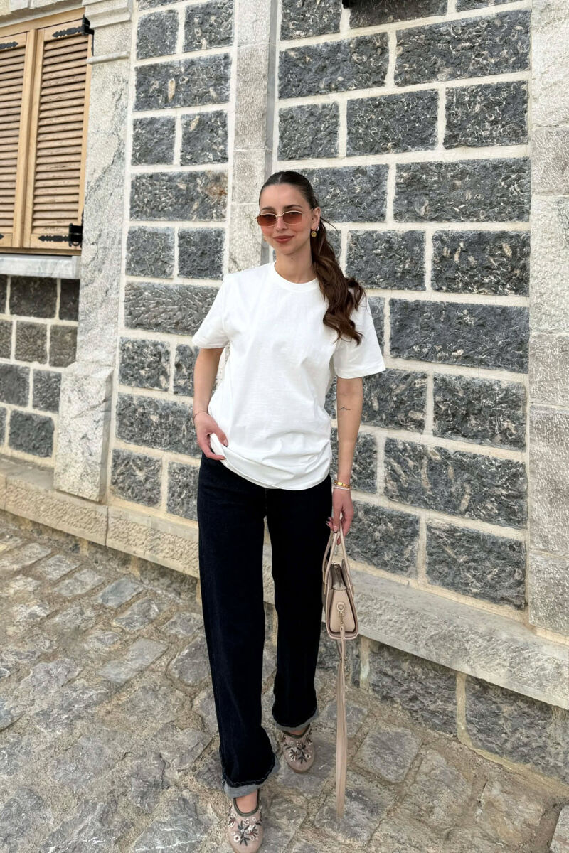 ONE COLOR SIMPLE ROUND NECK WOMEN T-SHIRT + 6 PAIR SOCKS ANTIQUEWHITE/ANTIKE - 3
