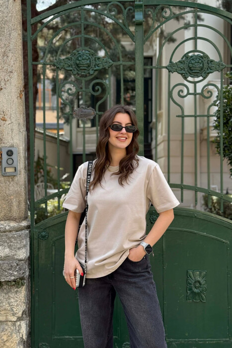 ONE COLOR SIMPLE ROUND NECK WOMEN T-SHIRT + 6 PAIR SOCKS LIGHT BEIGE/BZHZB 