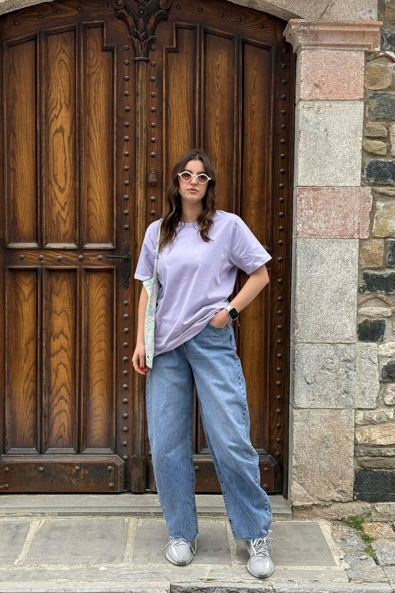 ONE COLOR SIMPLE ROUND NECK WOMEN T-SHIRT + 6 PAIR SOCKS LIGHT PURPLE/LEZB - 3