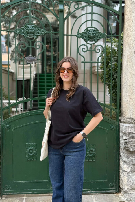 ONE COLOR SIMPLE ROUND NECK WOMEN T-SHIRT + 6 PAIR SOCKS MIDNIGHT BLUE/BLU MESNATE 