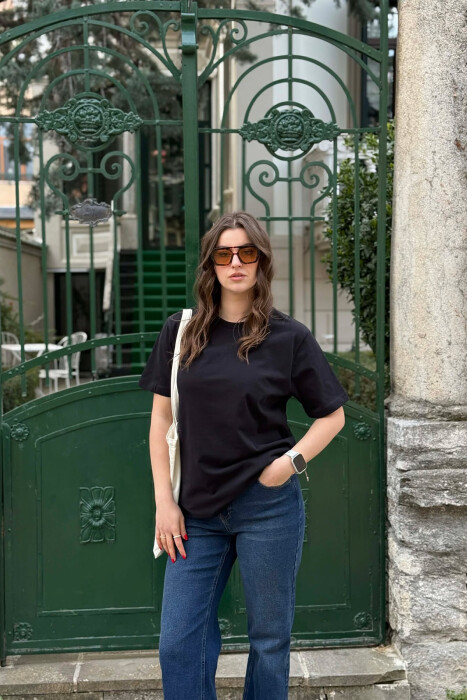 ONE COLOR SIMPLE ROUND NECK WOMEN T-SHIRT + 6 PAIR SOCKS MIDNIGHT BLUE/BLU MESNATE - 6