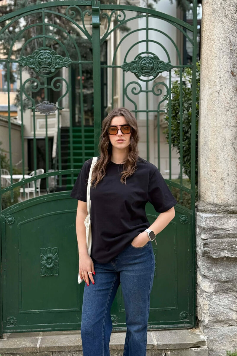 ONE COLOR SIMPLE ROUND NECK WOMEN T-SHIRT + 6 PAIR SOCKS MIDNIGHT BLUE/BLU MESNATE - 6