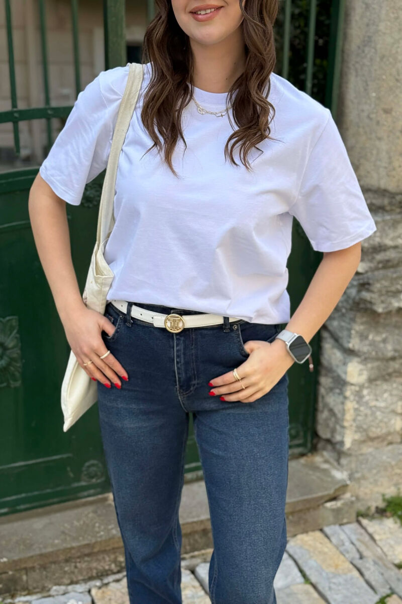 ONE COLOR SIMPLE ROUND NECK WOMEN T-SHIRT + 6 PAIR SOCKS WHITE-E BARDHE - 4