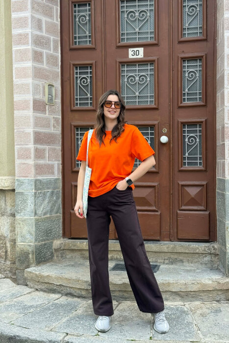 ONE COLOR SIMPLE ROUND NECK WOMEN T-SHIRT + 6 PAIR SOCKS ORANGE/PORTOKALLI - 3