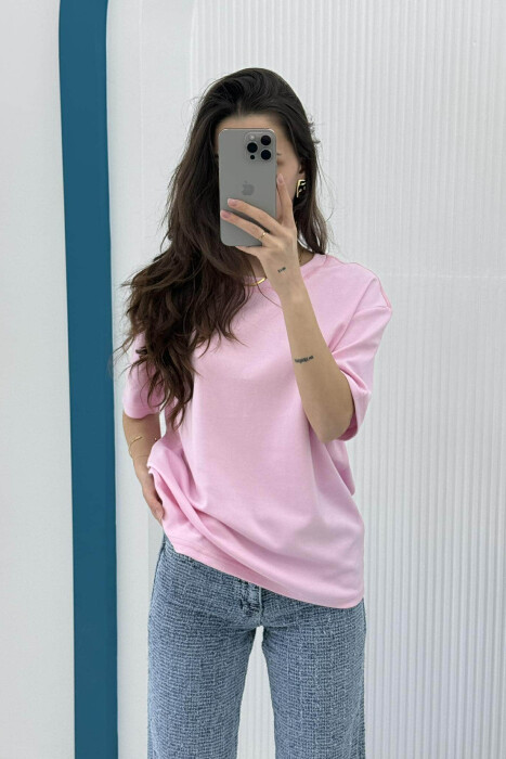 SIMPLE ROUND NECK WOMEN T-SHIRT IN PINK COLOR 