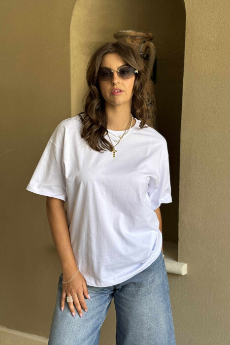 ONE COLOR SIMPLE ROUND NECK WOMEN T-SHIRT WHITE-E BARDHE 