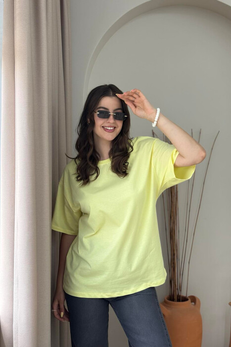 ONE COLOR SIMPLE ROUND NECK WOMEN T-SHIRT YELLOW/E VERDHE 