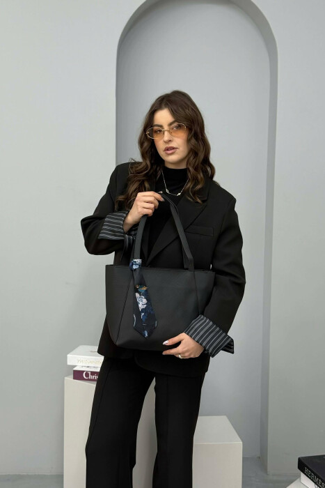 ONE COLOR SIMPLE SCARF DETAIL WOMEN BAG BLACK/ E ZEZE - 2