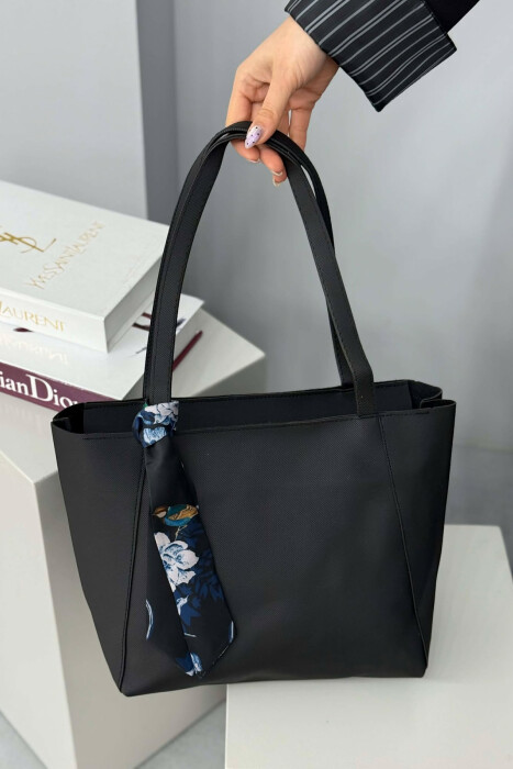 ONE COLOR SIMPLE SCARF DETAIL WOMEN BAG BLACK/ E ZEZE - 1